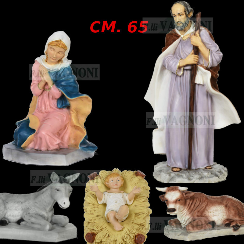 PRESEPE PRESPEPIO IN RESINA INFRANGIBILE CM. 65 SET 6 PEZZI